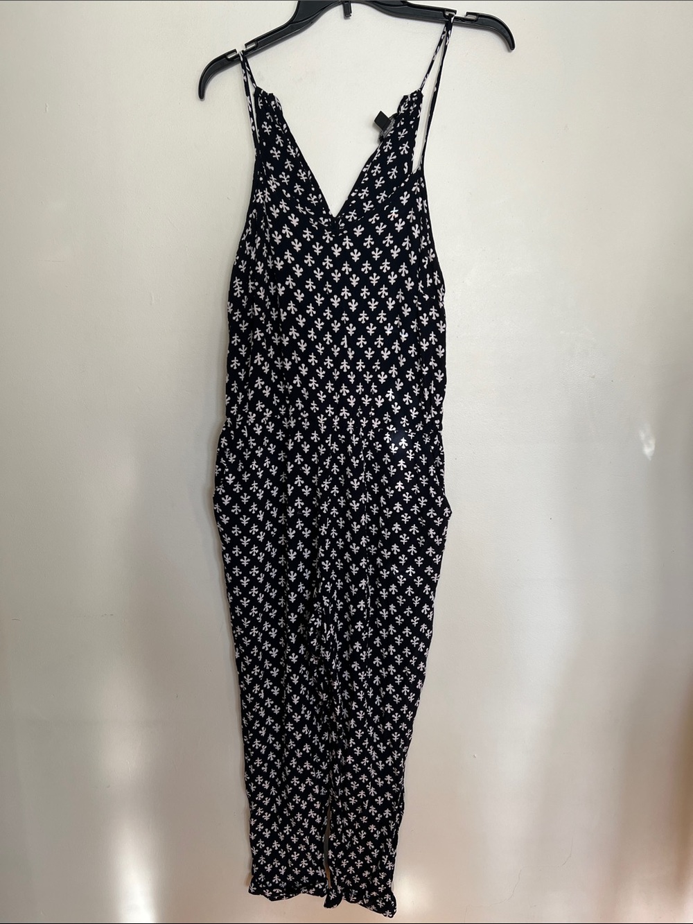 Lucky Brand Black and White Floral-Print Spaghetti-Strap Jumpsuit